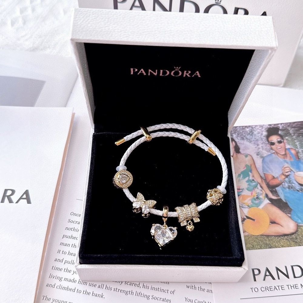 Pandora White Braided Gold Charm Bracelet - Picture 2 of 8